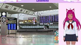 Vtuber engages in solo masturbation while playing Go Go Nippon game, reaching orgasm with vibrator.