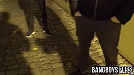 Two Young Gay Dudes Suck Monster Cocks and Fuck Bareback in Public Building