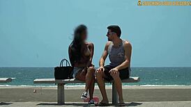 Why's this brown girl kneeling at the beach for pussy pounding?