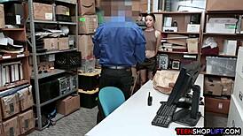 Stealing on Halloween got busty teen caught by security. What a wild night!