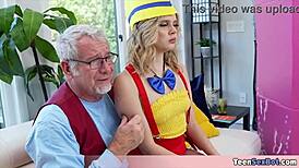 Horny old dude gives sexrobot her first blowjob!