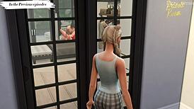 Horny stepsister rides stepbrother and stranger in wild Sims 4 3D animated threesome