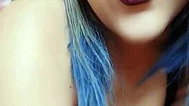 Bound japanese femdom masturbates while watching, comments on her ass.