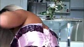 Brazilian blonde shemale Agatha Lira subtly rides in suggestive scene.