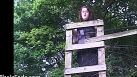 British babe strips nude outdoors