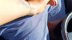 Blonde Couple's Public Handjob In Car Ends With Cumshot!