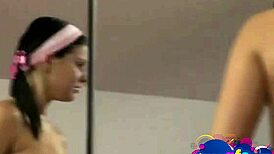 hot brunette showing natural tits and masturbating with dildo