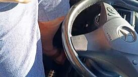 Blonde Couple's Public Handjob In Car Ends With Cumshot!