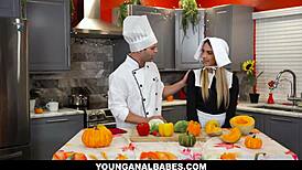 Chef Nicky Rebel oils and massages Khloe Kapri’s ass during their steamy cooking show