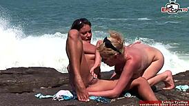 outdoor lesbian licking with busty blonde and brunette slut