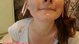 Brunette dripping from mouth and pussy. She loves her toys in doggystyle.