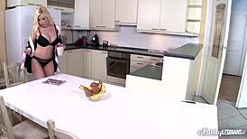 Busty lesbians Donna Bell and Kyra Hot stuff wet pinks with fruits