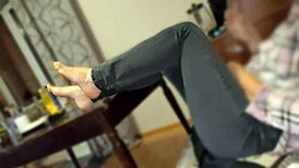 Milf Mistress Rubs Small Cock on Dirty Feet