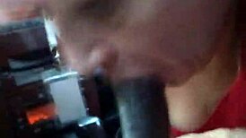 Boldly swallow two hot nuts in your mouth eagerly.