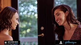 Girlsway Emma Hix's First Lesbian Experience At Bella Rolland's Cabin In The Woods With Big Tits Fingering