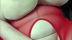 Girl with huge fat tits and pussy masturbating in lingerie