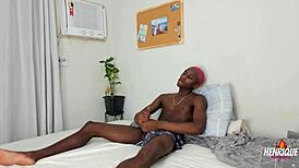 who sees this big black european bodybuilder's cute face doesn't imagine his huge cock size for anal fucking