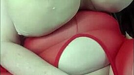 Girl with huge fat tits and pussy masturbating in lingerie