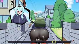 exposed busty delivery worker in anime toy game