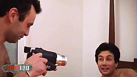 Young brunette takes on two massive cocks hard