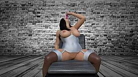 Revved-up pornstar in latex teases with shaved pussy and toys before intense sucking.