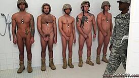 Hot kinky gay troops in army with erections and hardcore action.