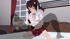 Uncensored anime imouto anal teasing with edging handjob