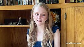 ersties nervous blonde babe dives into sexy discipline with shaved body