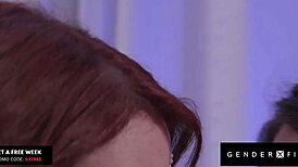 Leather clad Jade Venus BANGS OUT sexy redhead trans babe Janie Blade - GenderXFilms