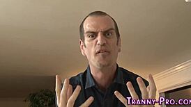 Tranny receives cumshot on her tits