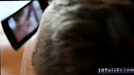 A twink experiences his first bareback gay fuck at home with a big penis, leading to cum