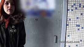 spanish redhead amateur in public flashing titties