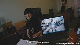 Teen 18+ In Glasses Gets Quickie Fuck. Best Deal For Cumshot.