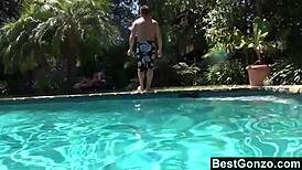 The neighbor interrupts her outdoor sunbathing.