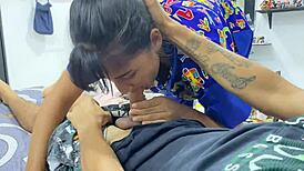 Nurse gives pussy and tits until swallowing cum