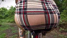 Exhibitionist bike ride with a butt plug, neighbor watching?