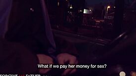 cheating big tits babe in stockings, picked up for van banging by stranger