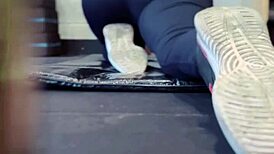 training in my gym, got sweaty and wet on legs in public