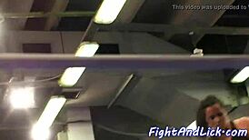 Naked lesbians wrestling in a boxing ring, whoa that's hot! 😍