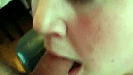 Fat B eagerly sucks cock, he cums on her cookies