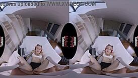 In This Virtual Taboo Scene, Shaved Pussy Gets Intense POV Blowjob and Handjob Action.