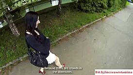 Out-of-town gal gets bent over and fucked outside!