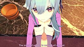 Eula relaxes on the pool in Genshin Impact part 1.