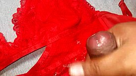 Masturbated with friend's red lingerie and came 😈