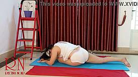 Want to see Regina Noir practicing nude yoga in white panties at the gym?