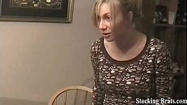 Dominant Woman In Stockings And Pantyhose Sucks My Toes In Intense BDSM Fetish Session