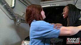 evasive angles tease sweet black ruby's pussy in lesbian scene