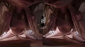 In the dark room VR, a woman with big ass and tits earns freedom through hardcore blowjob and handjob.