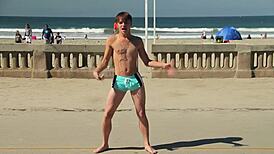 i love watching this twink dance on the beach with speedo bulge