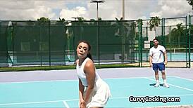 Damn, Curly Ebony Spinner Rides Big Cock After Tennis Match!